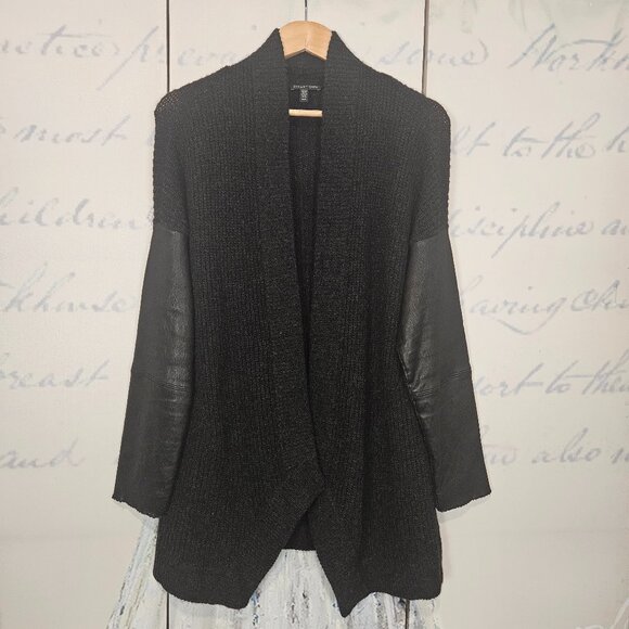 Eileen Fisher Open Front Cardigan Size Medium Yak Merino Wool Leather - Picture 2 of 7